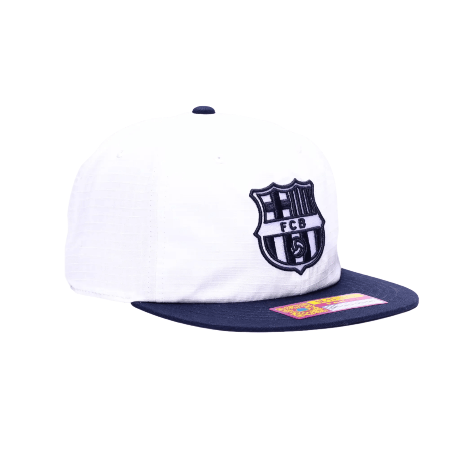 Fan Ink FC Barcelona Swingman Wax Snapback Adjustable Hat (White/Navy) | SoccerWearhouse