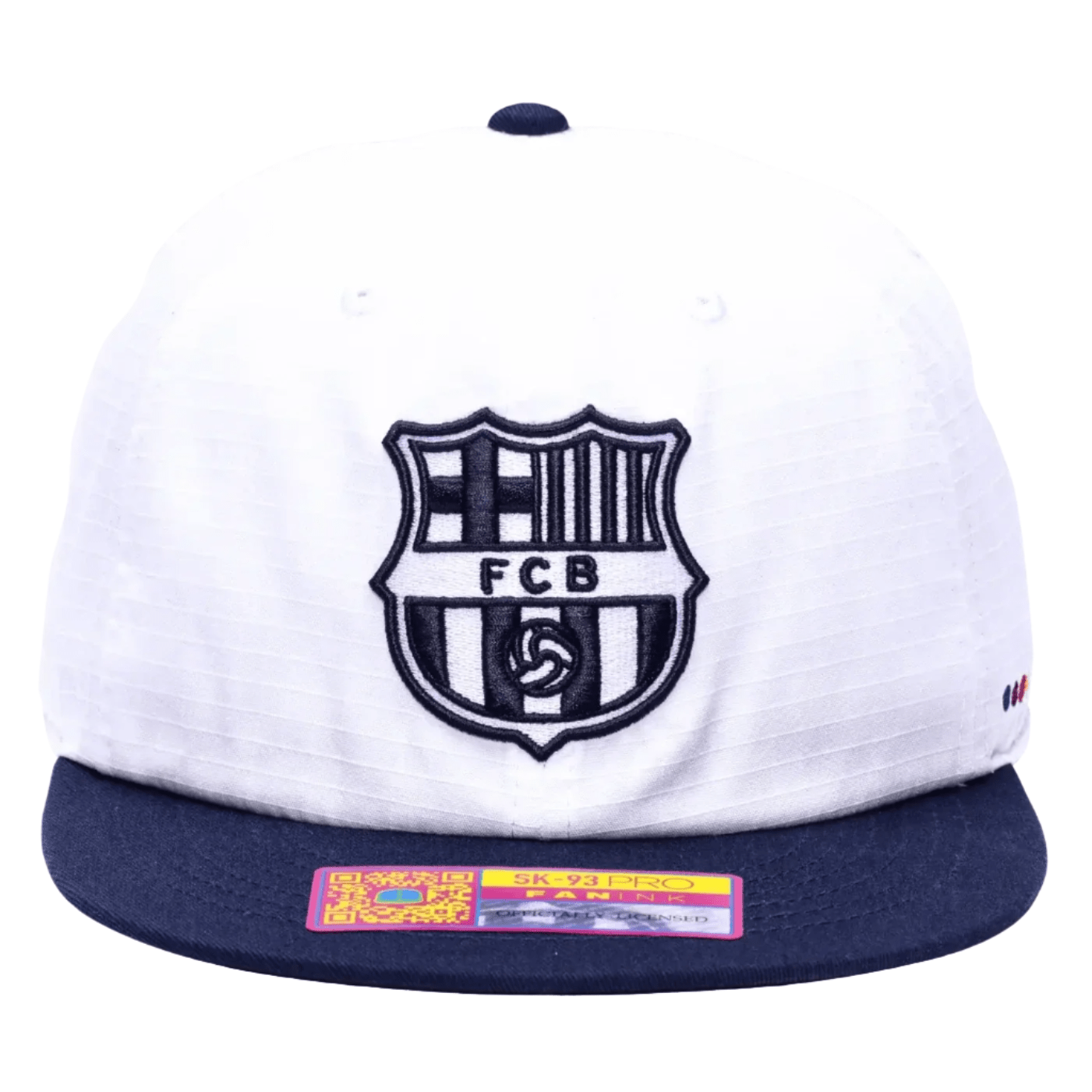 Fan Ink FC Barcelona Swingman Wax Snapback Adjustable Hat (White/Navy) | SoccerWearhouse