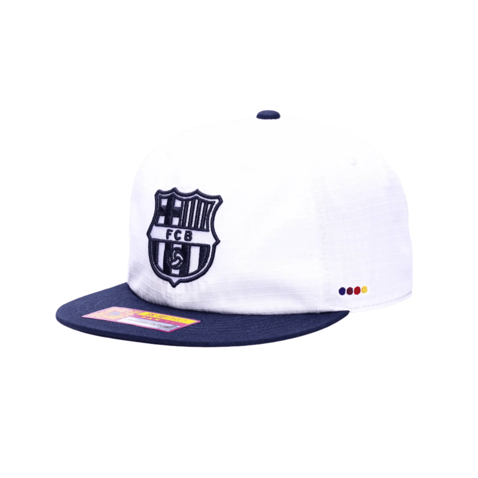Fan Ink FC Barcelona Swingman Wax Snapback Adjustable Hat (White/Navy) | SoccerWearhouse