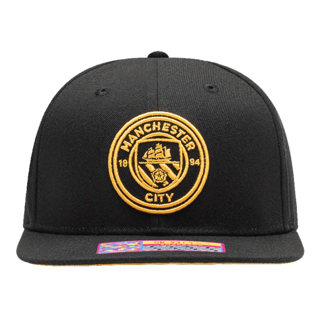 Fan Ink Manchester City Crayon Snapback Hat (Black/Gold) | SoccerWearhouse