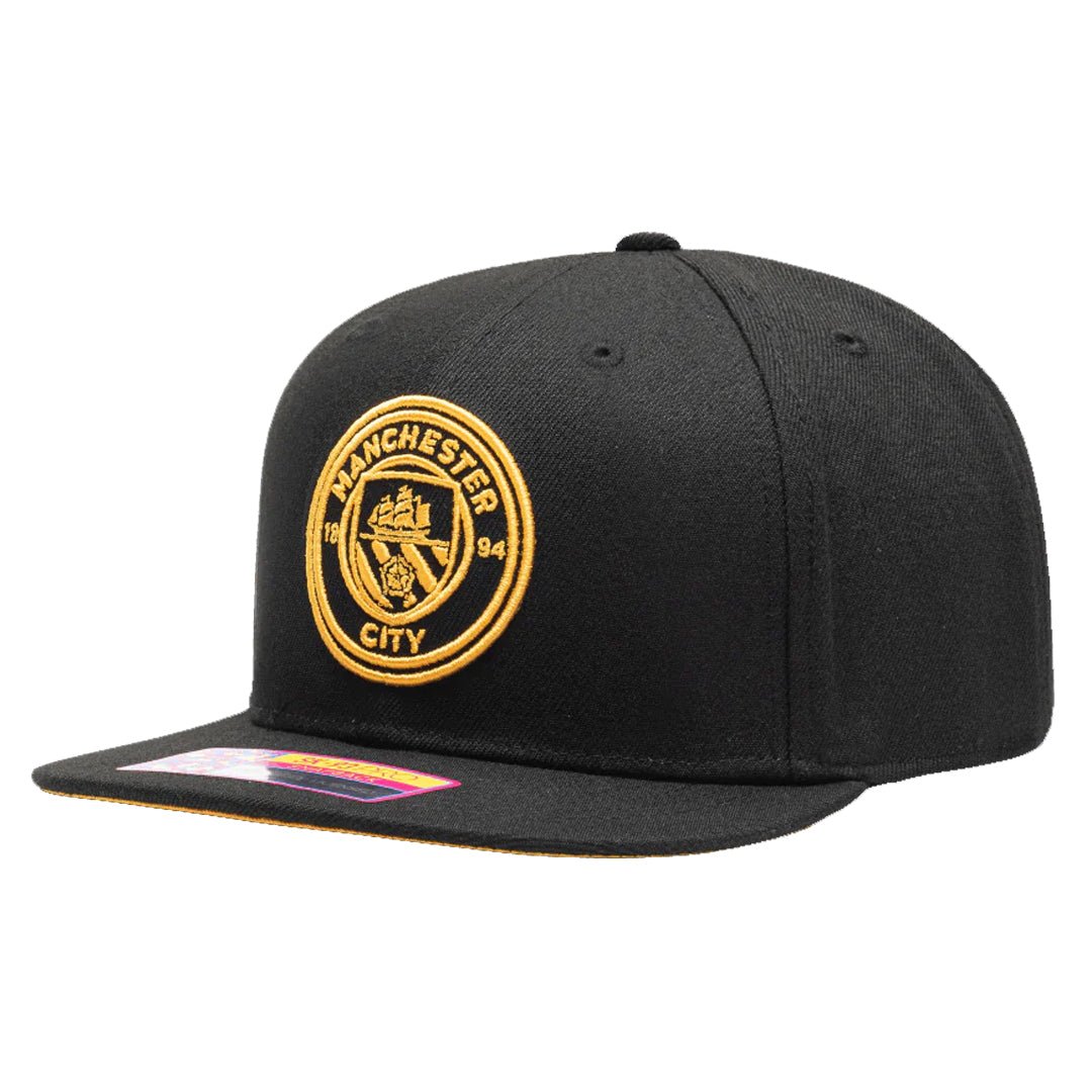 Fan Ink Manchester City Crayon Snapback Hat (Black/Gold) | SoccerWearhouse