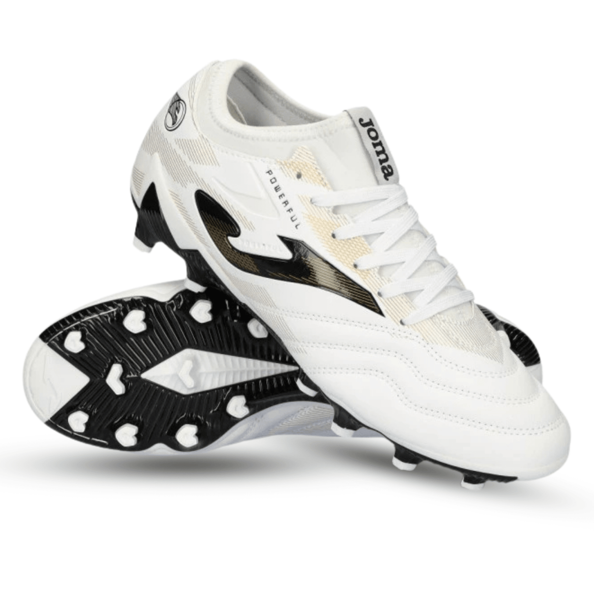 Joma Powerful 2402 Firm Ground Soccer Cleats (White/Gold) | SoccerWearhouse