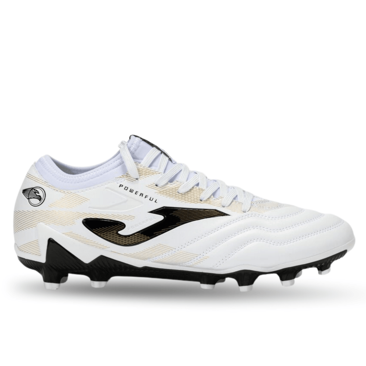 Joma Powerful 2402 Firm Ground Soccer Cleats (White/Gold) | SoccerWearhouse