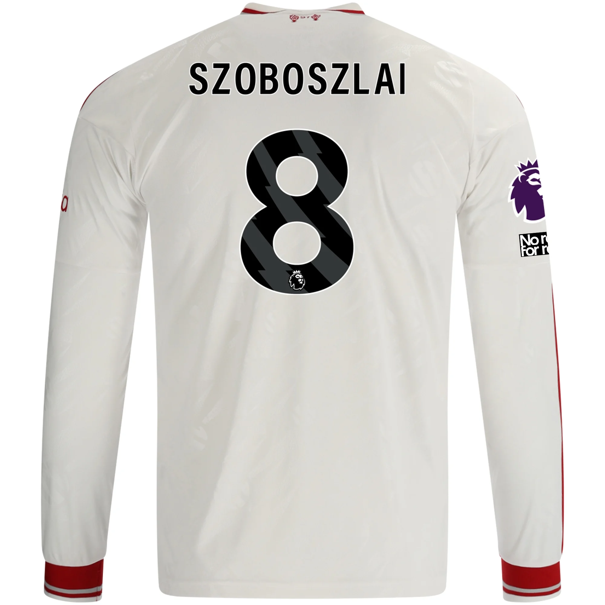 adidas Mens Liverpool Domink Szobozlai Long Sleeve Away Jersey w/ EPL + No Room For Racism Patches 26/27 (White/Red)