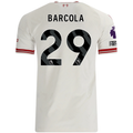 adidas Mens Liverpool Bradley Barcola Authentic Away Jersey w/ EPL + No Room For Racsim Patches 26/27 (White)