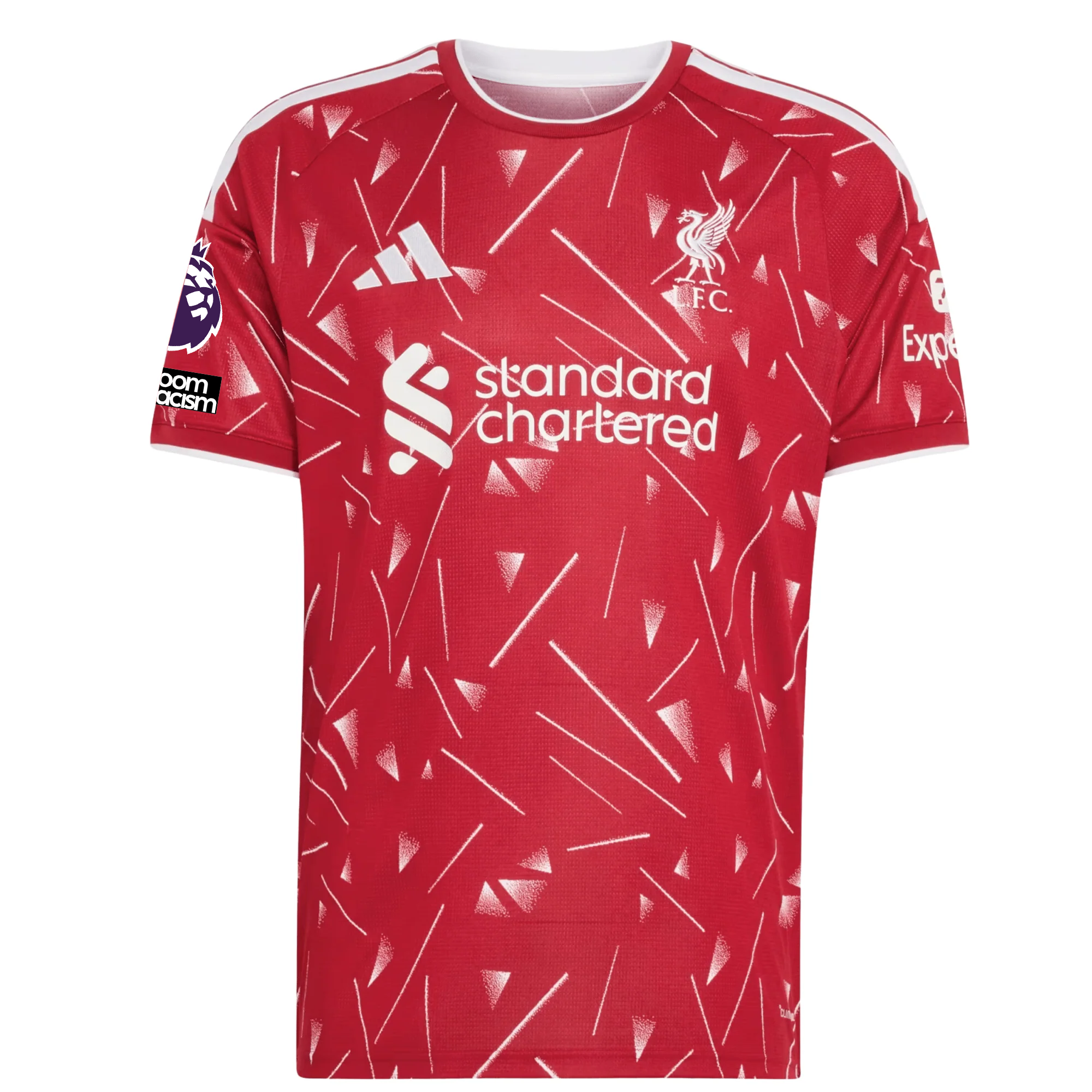 adidas Mens Liverpool Florian Wirtz Home Jersey w/ EPL + No Room For Racism Patches 26/27 (Red)