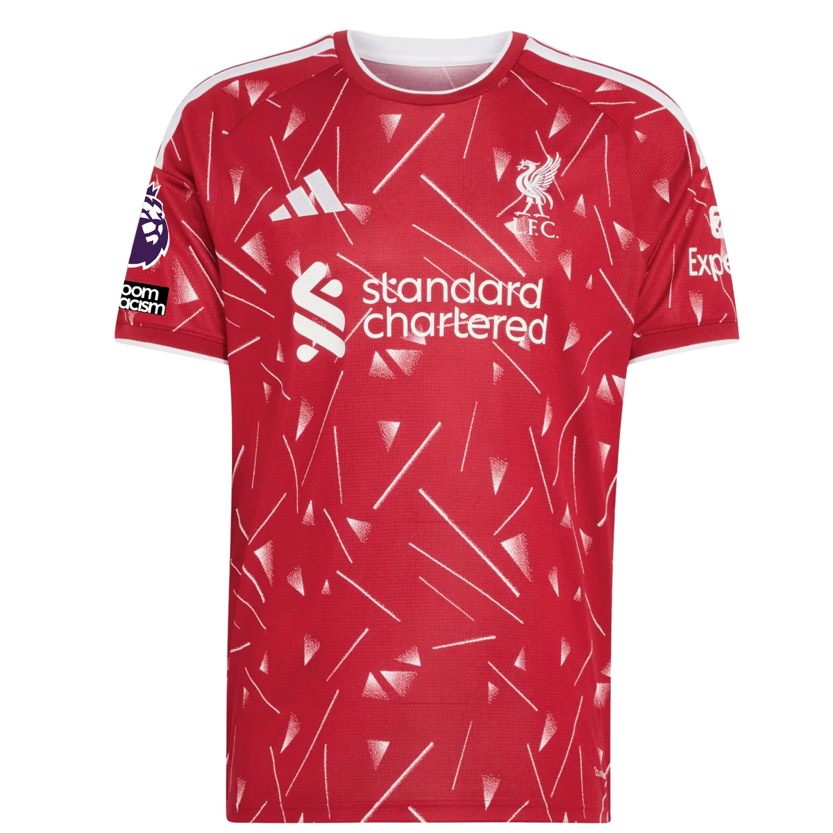 adidas Mens Liverpool Florian Wirtz Home Jersey w/ EPL + No Room For Racism Patches 26/27 (Red)