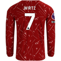 adidas Mens Liverpool Florian Wirtz Long Sleeve Home Jersey w/ EPL + No Room For Racism Patches 26/27 (Red)