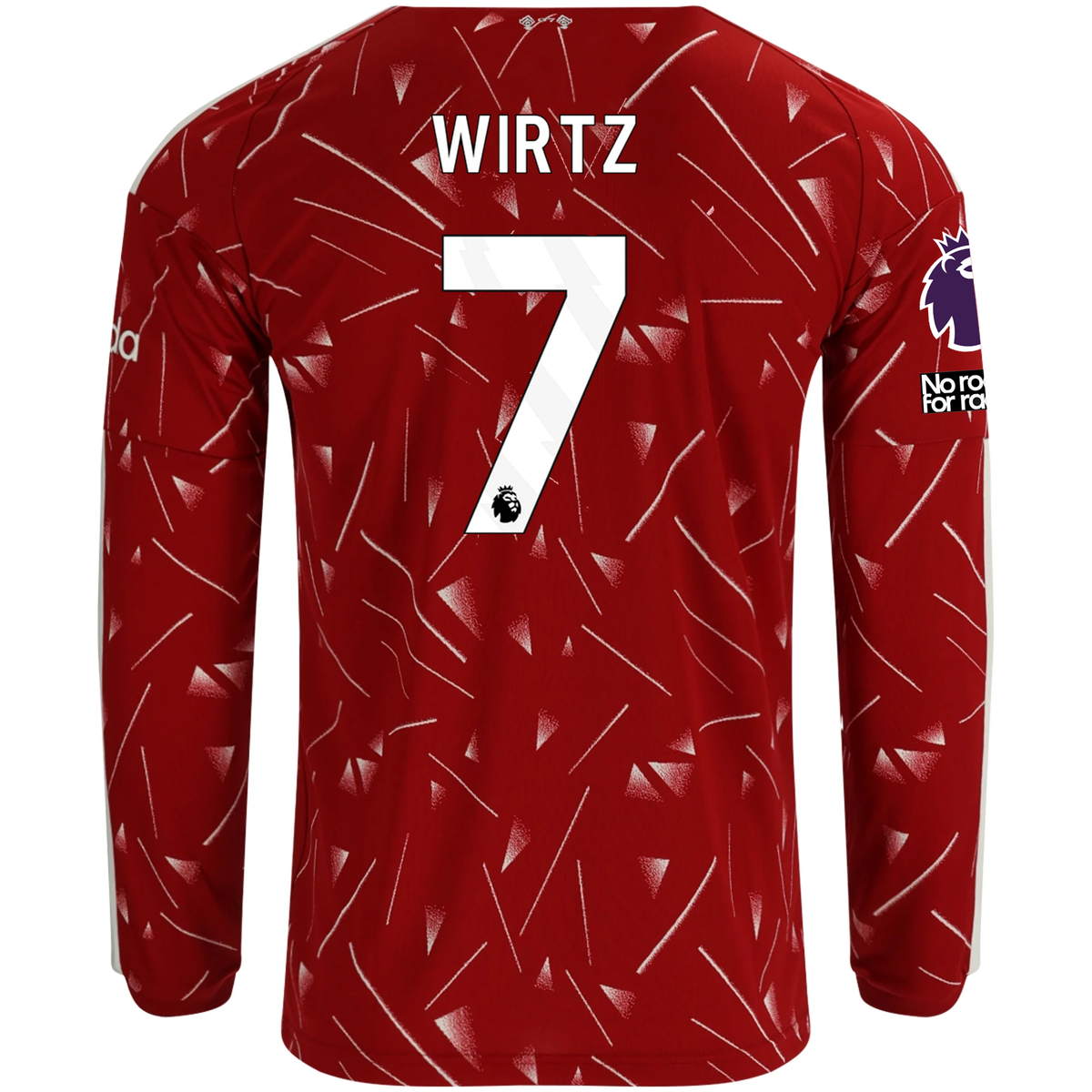 adidas Mens Liverpool Florian Wirtz Long Sleeve Home Jersey w/ EPL + No Room For Racism Patches 26/27 (Red)