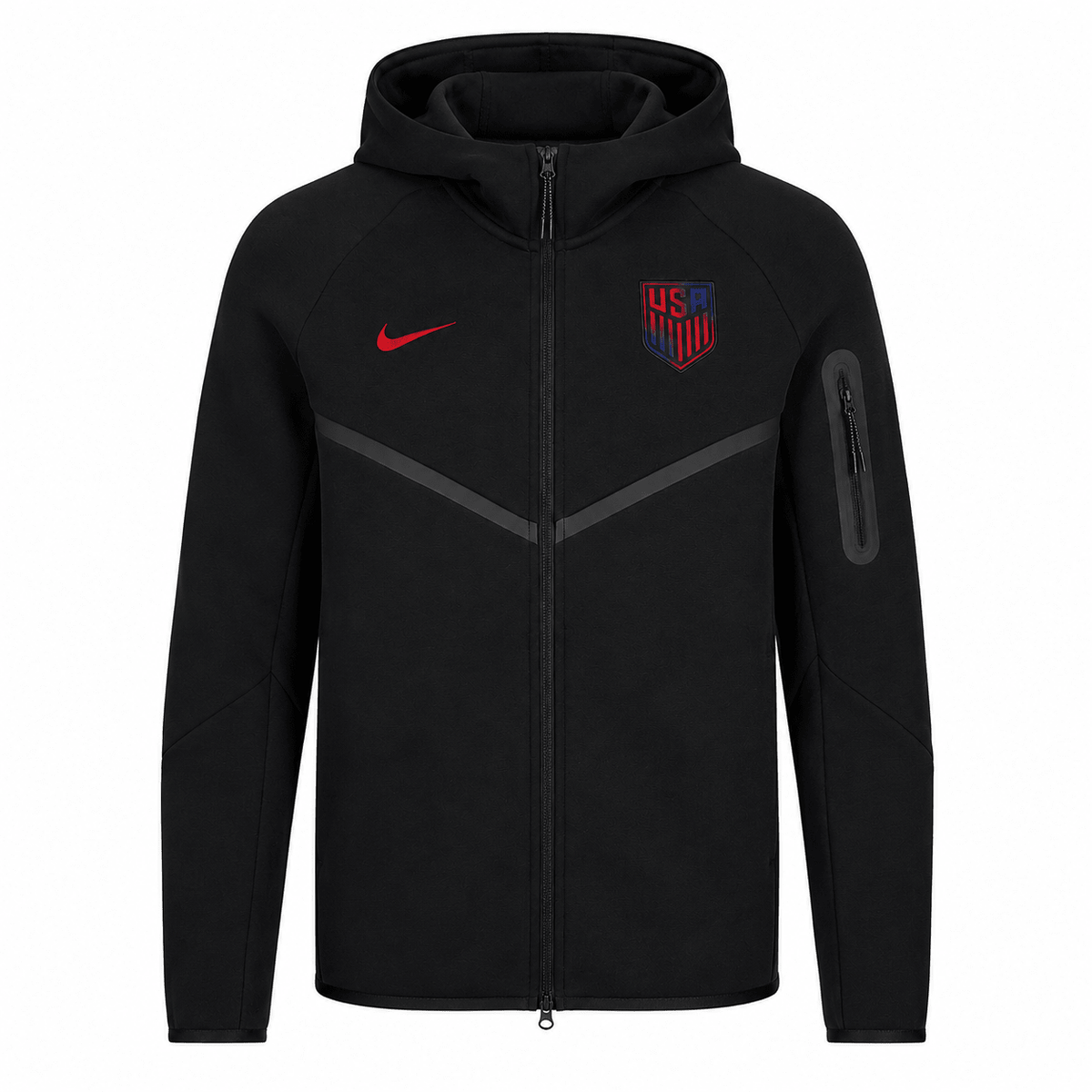 Nike Adult USMNT United States 2026 Tech Fleece Full Zip Hoodie (Black/Red) | SoccerWearhouse