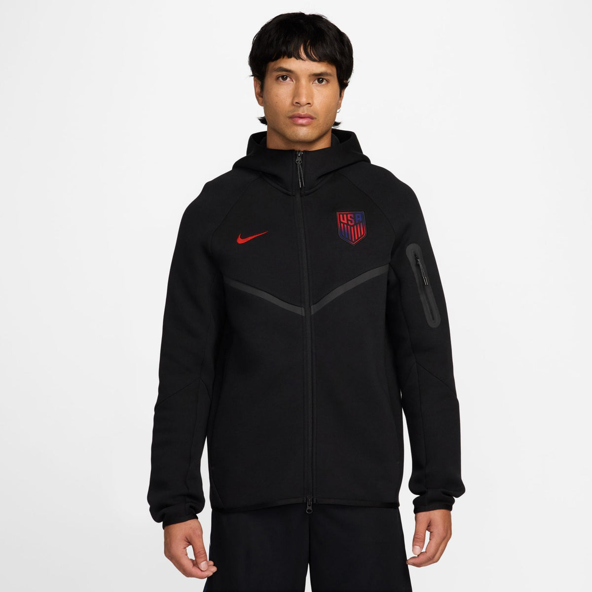 Nike Adult USMNT United States 2026 Tech Fleece Full Zip Hoodie (Black/Red) | SoccerWearhouse