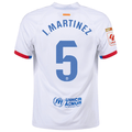 Nike Barcelona Iñigo Martinez Away Jersey w/ La Liga Champions Patches 23/24 (White/Royal Blue)