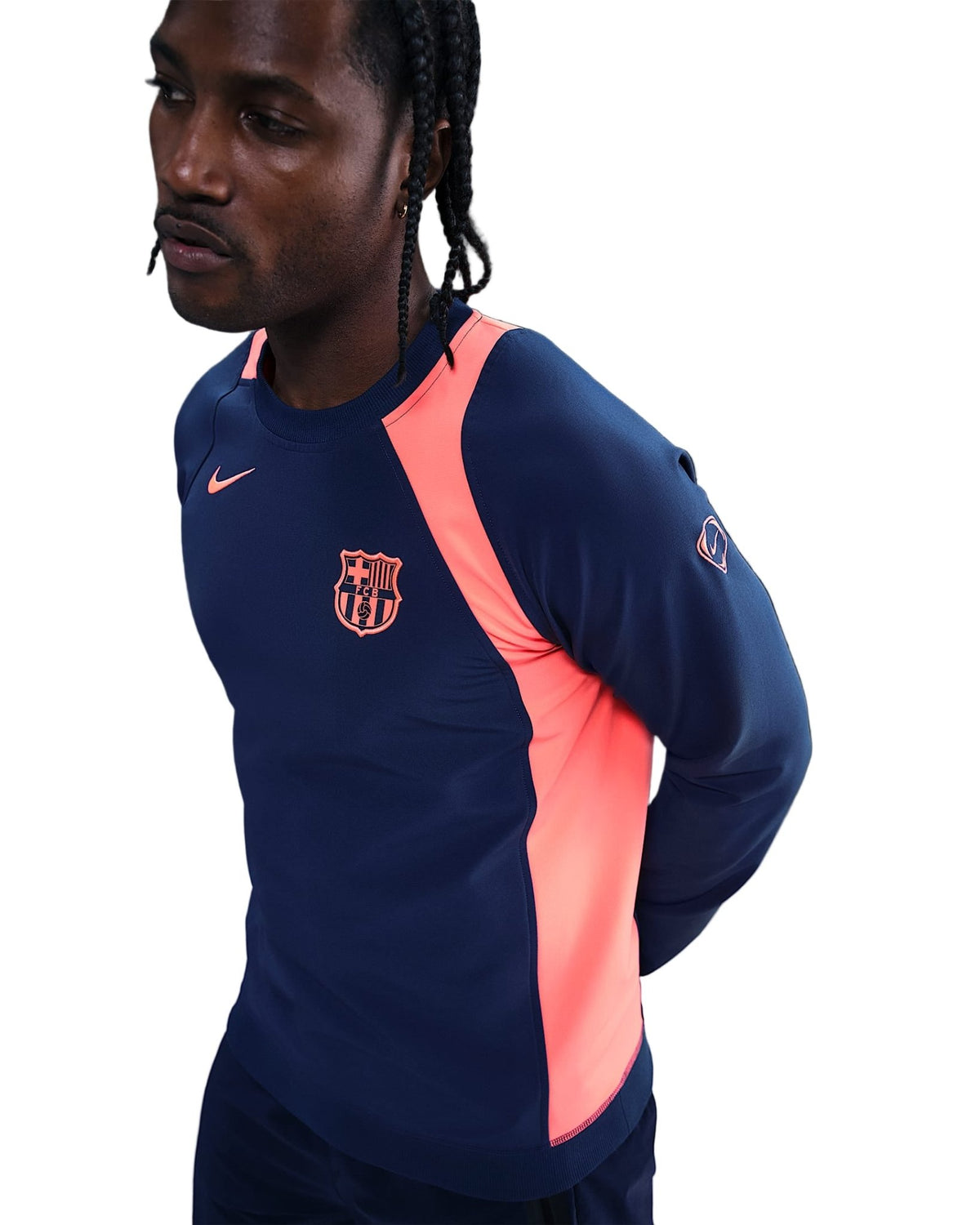 Nike Barcelona Third Total 90 Crew Neck Top 25/26 (Midnight Navy/Bright Mango) | SoccerWearhouse