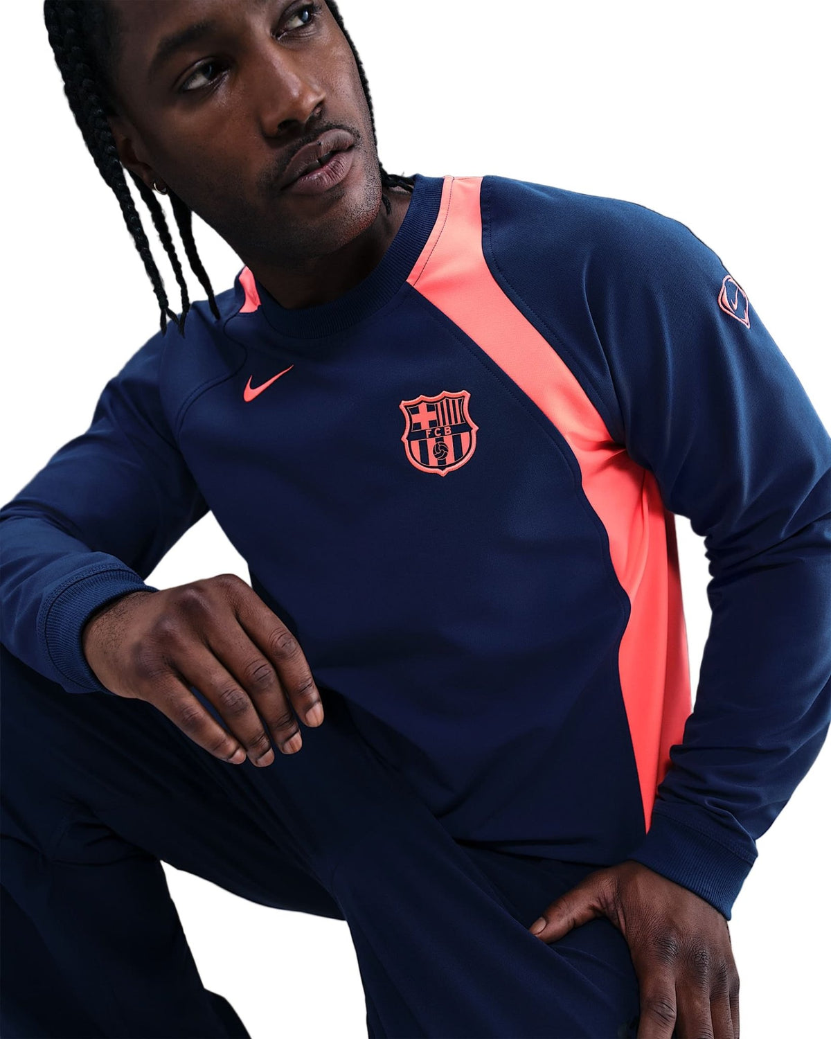 Nike Barcelona Third Total 90 Crew Neck Top 25/26 (Midnight Navy/Bright Mango) | SoccerWearhouse