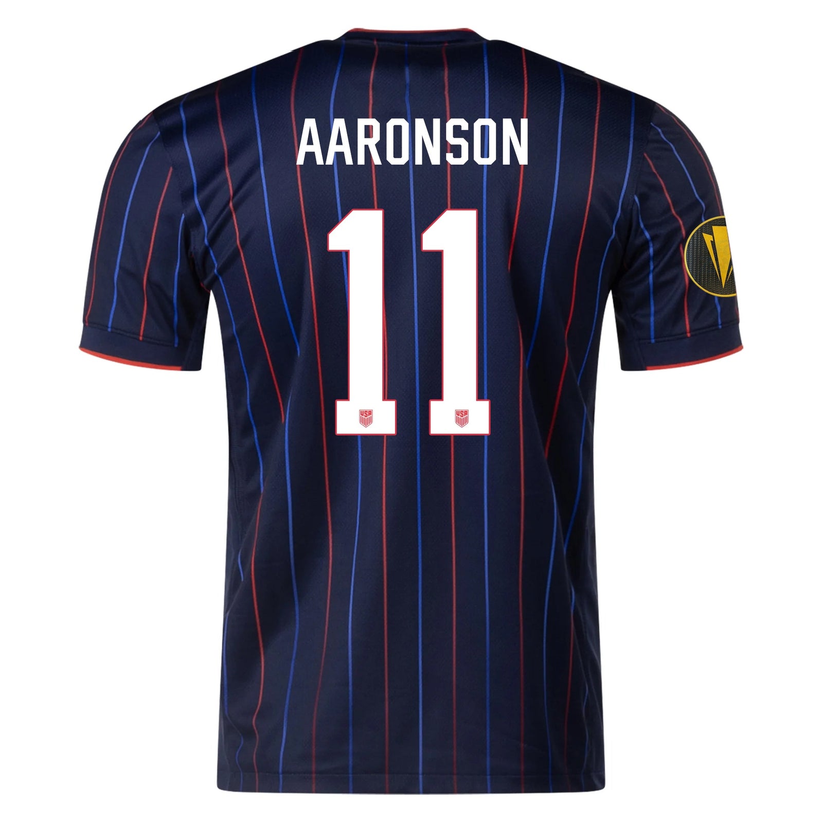 Nike Brenden Aaronson United States Away Jersey 25/26 w/ Gold Cup Patch 2025 (Obsidian/Challenge Red) | SoccerWearhouse