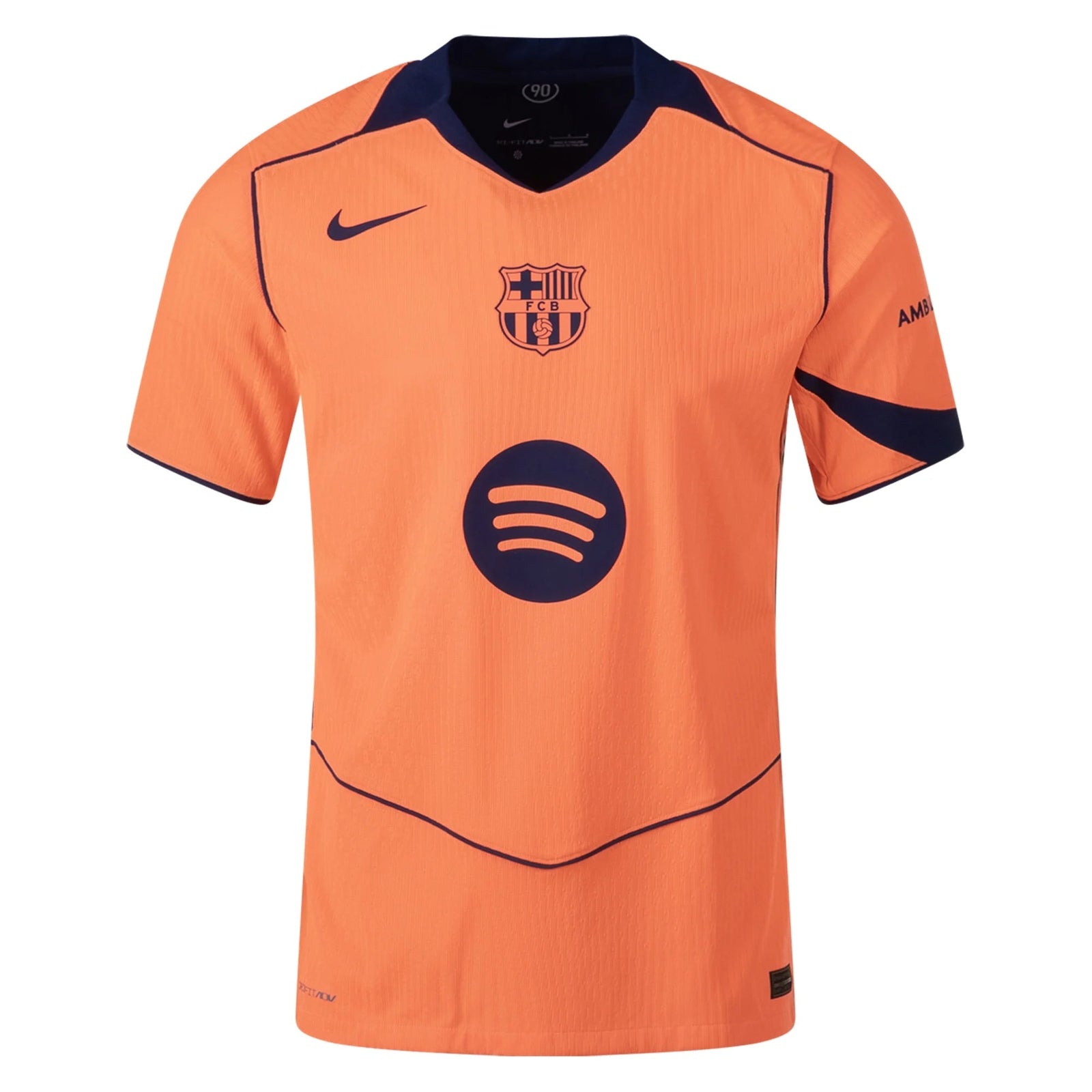 Nike FC Barcelona Authentic Third T90 Jersey 25/26 (Bright Mango/Midnight Navy) | SoccerWearhouse