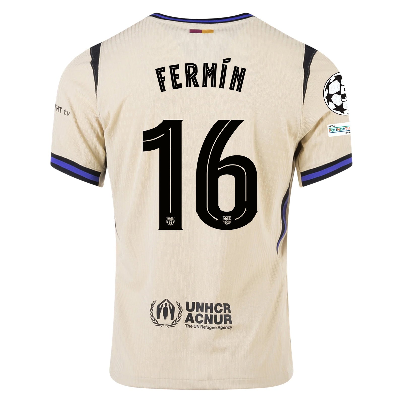 Nike Fermin Lopez Men's FC Barcelona Authentic Away Jersey w/ Champions League Patches (Team Gold/Persian Violet/Black) | SoccerWearhouse