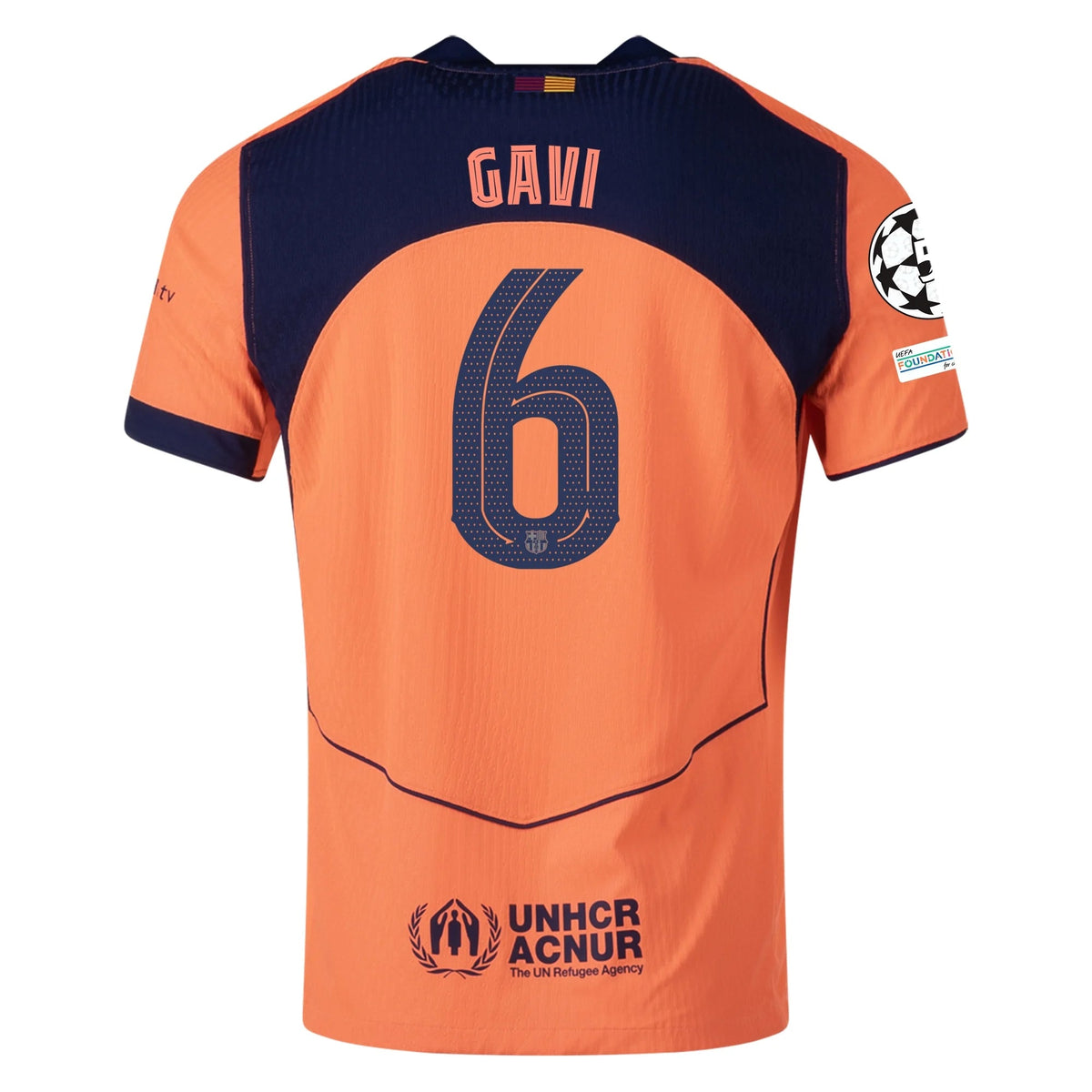 Nike Gavi FC Barcelona Third T90 Authentic Jersey 25/26 w/ Champions League Patches (Mango/Navy) | SoccerWearhouse