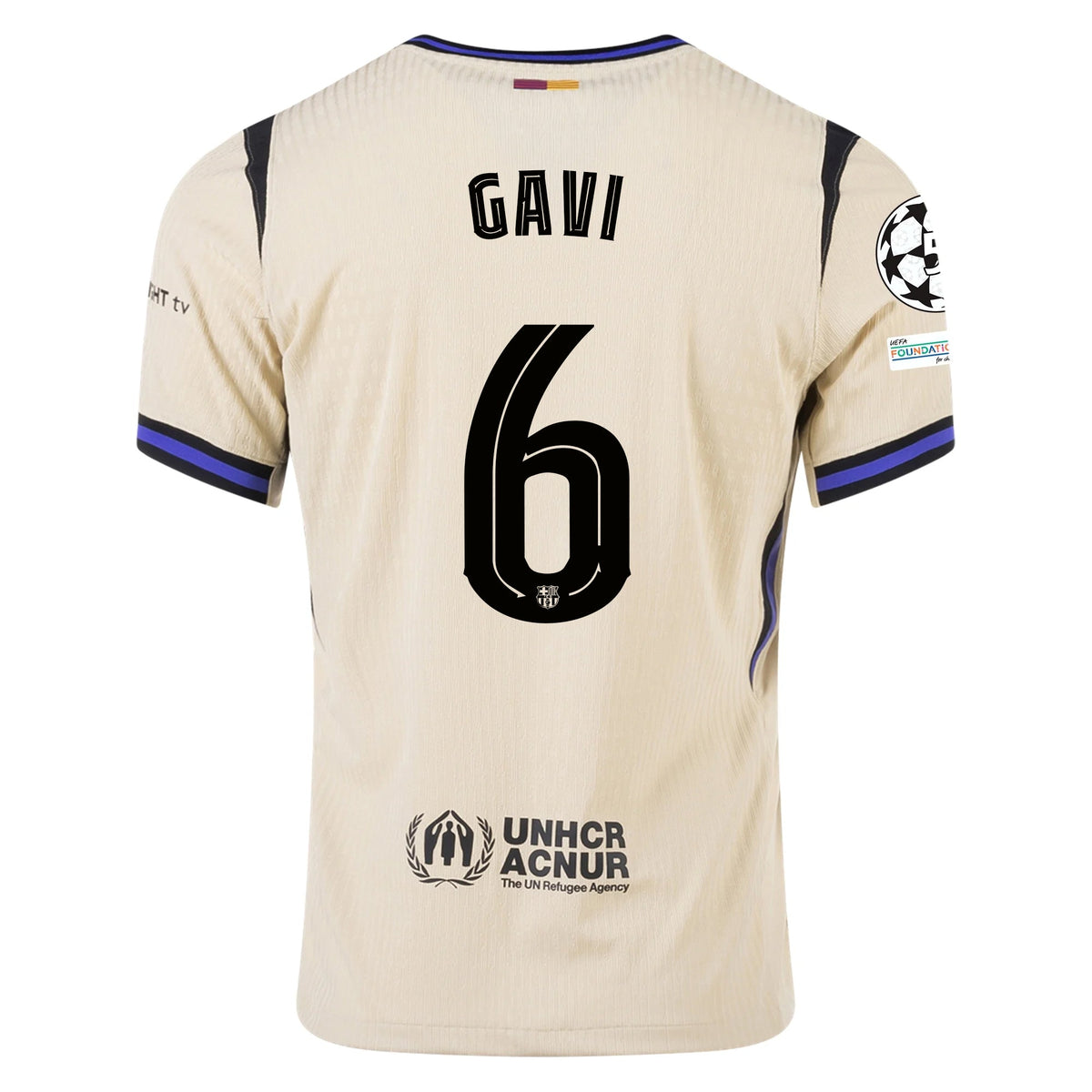 Nike Gavi Men's FC Barcelona Authentic Away Jersey w/ Champions League Patches (Team Gold/Persian Violet/Black) | SoccerWearhouse