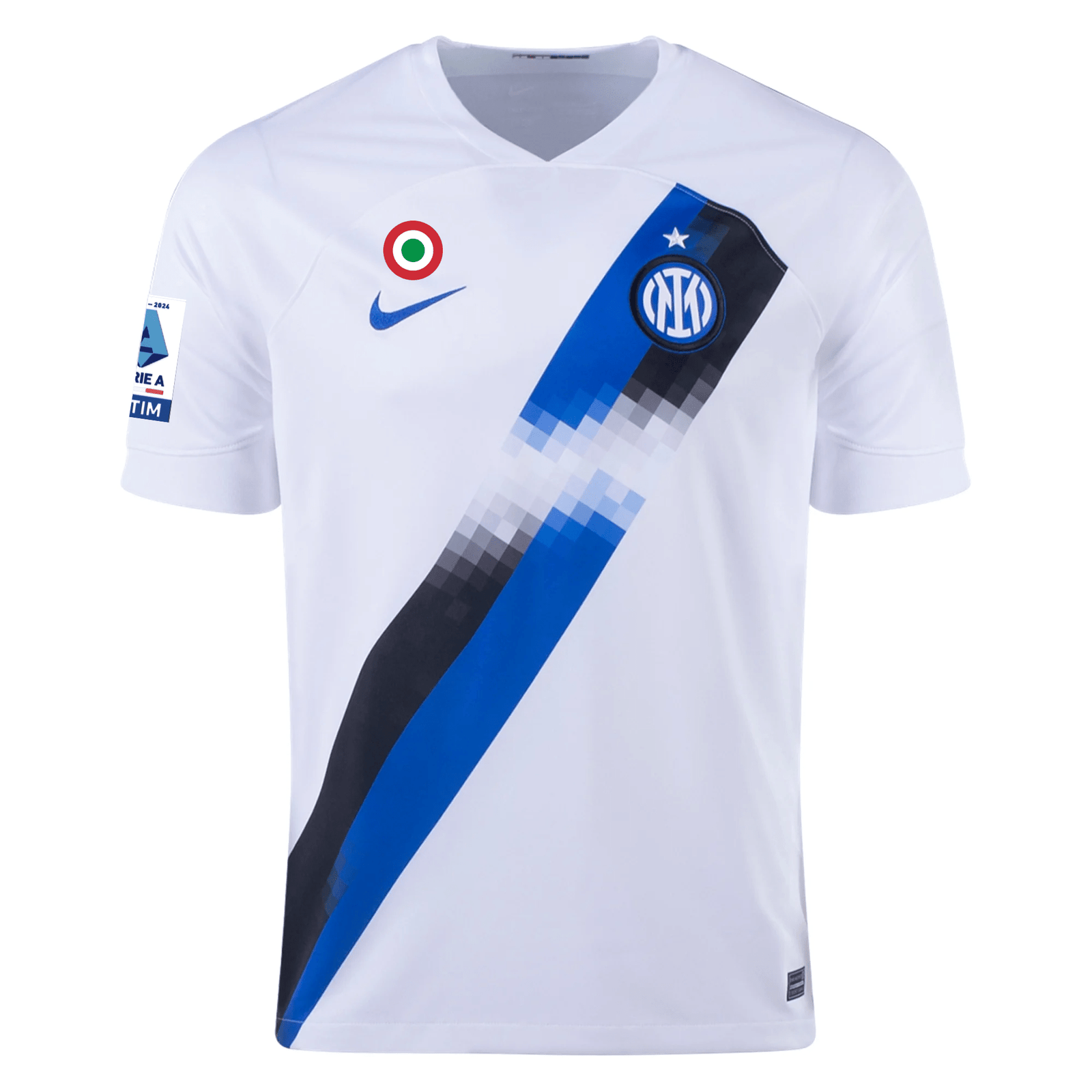 Nike Inter Milan Federico Dimarco Away Jersey w/ Series A + Copa Italia Patches 23/24 (White/Lyon Blue) | SoccerWearhouse