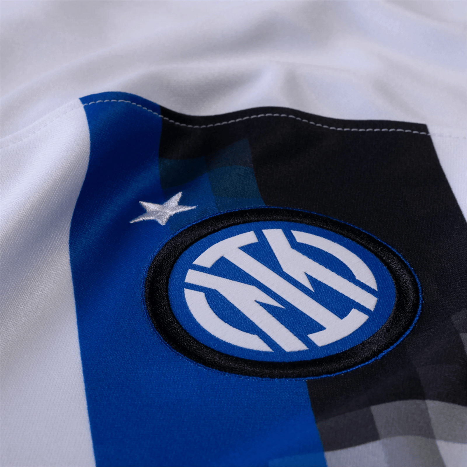 Nike Inter Milan Francesco Acerbi Away Jersey w/ Champions League + Copa Italia Patches 23/24 (White/Lyon Blue) | SoccerWearhouse