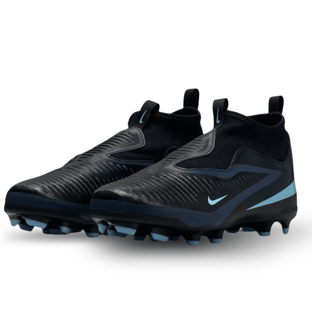 Nike Jr Phantom 6 High Academy FG/MG Soccer Cleats (Black/Ice Blue) | SoccerWearhouse