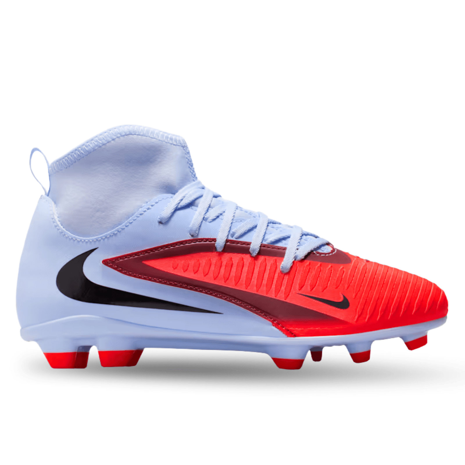 Nike Jr. Phantom 6 High Club Firm Ground/Multi Ground Soccer Cleats (Royal Tint/Bright Crimson) | SoccerWearhouse