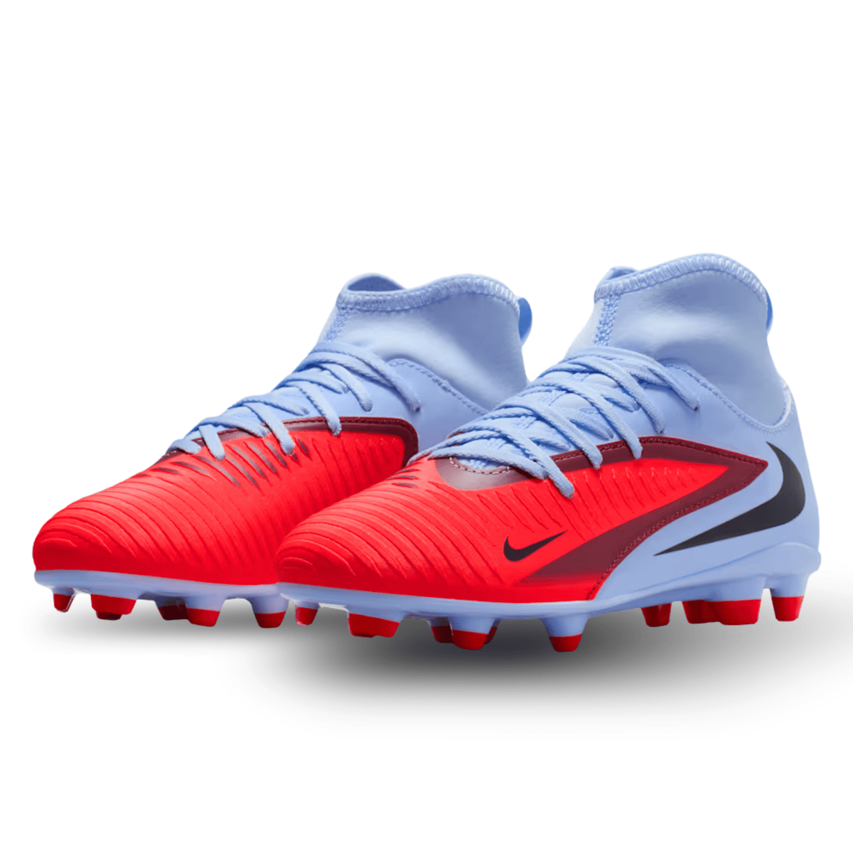 Nike Jr. Phantom 6 High Club Firm Ground/Multi Ground Soccer Cleats (Royal Tint/Bright Crimson) | SoccerWearhouse