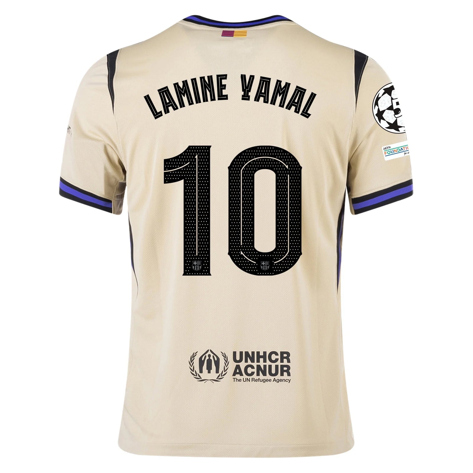 Nike Lamine Yamal Men's FC Barcelona Away Jersey 25/26 w/ Champions League Patches (Team Gold/Persion Violet/Black) | SoccerWearhouse