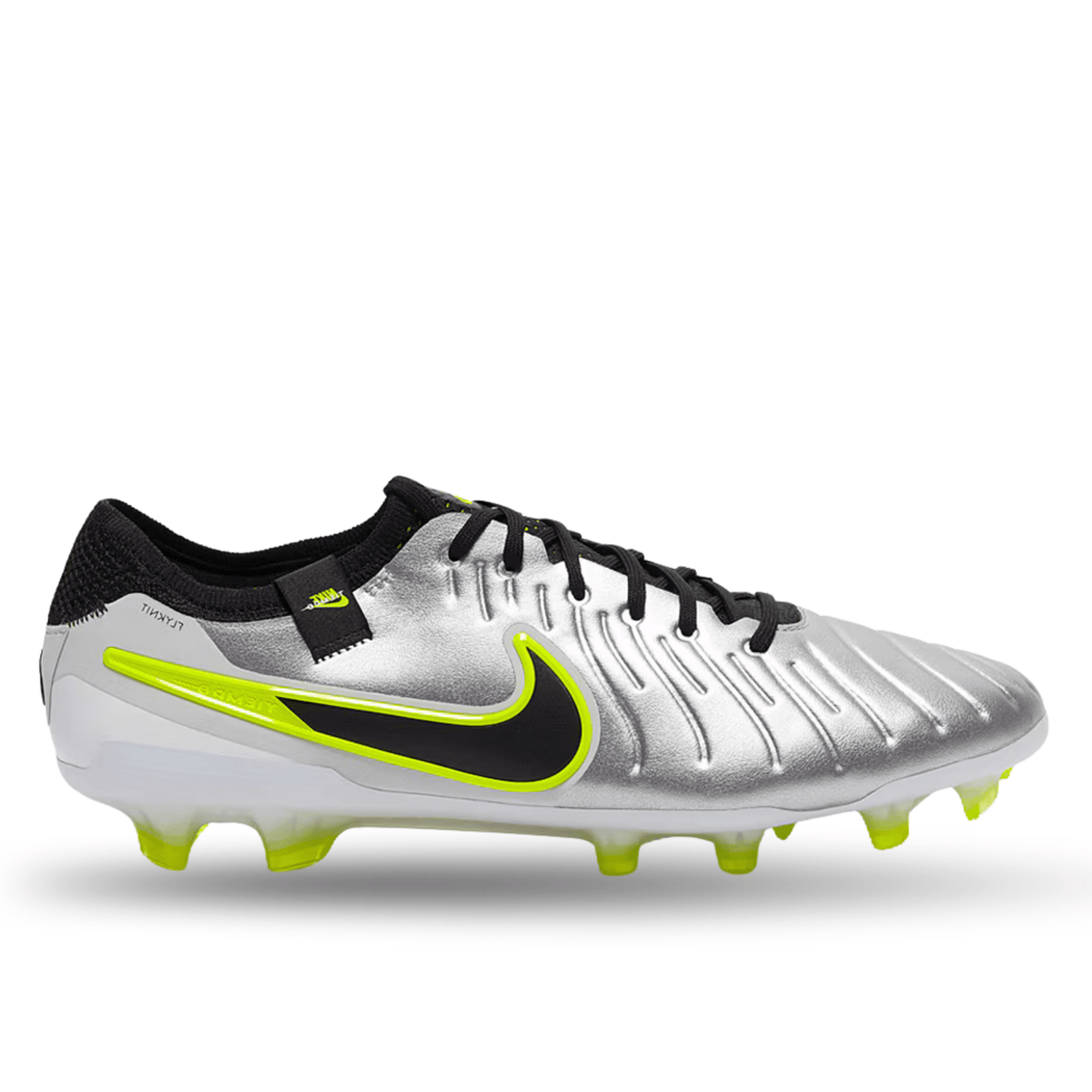 Nike Legend 10 Elite FG Soccer Cleats (Metallic Silver/Black - Volt) | SoccerWearhouse