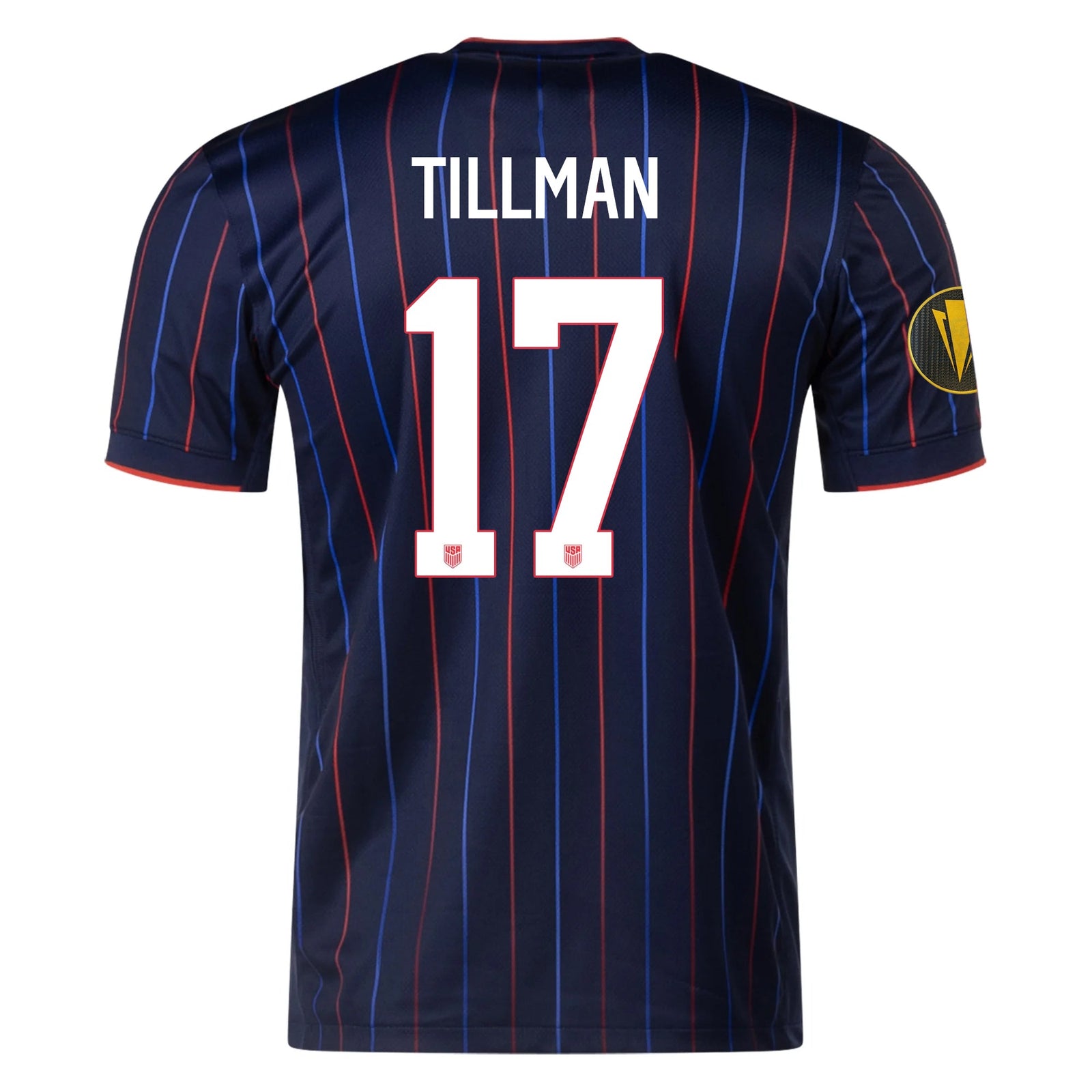 Nike Malik Tillman United States Away Jersey 25/26 w/ Gold Cup Patch 2025 (Obsidian/Challenge Red) | SoccerWearhouse