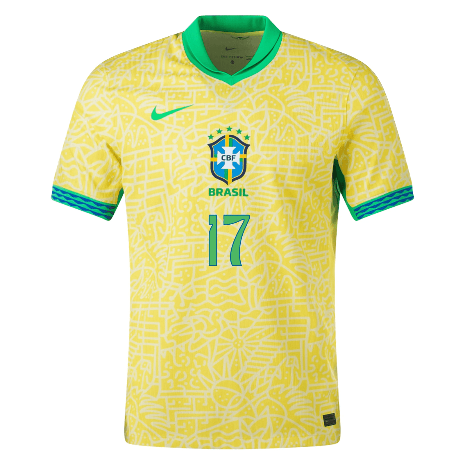 Nike Mens Brazil Bruno Guimarães Home Jersey 24/25 (Dynamic Yellow/Lemon Chiffon/Green Spark) | SoccerWearhouse