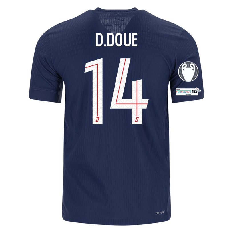 Nike Men's Doue Paris Saint - Germain Authentic Home Jersey 25/26 w/ Champions League Patches (Navy) | SoccerWearhouse