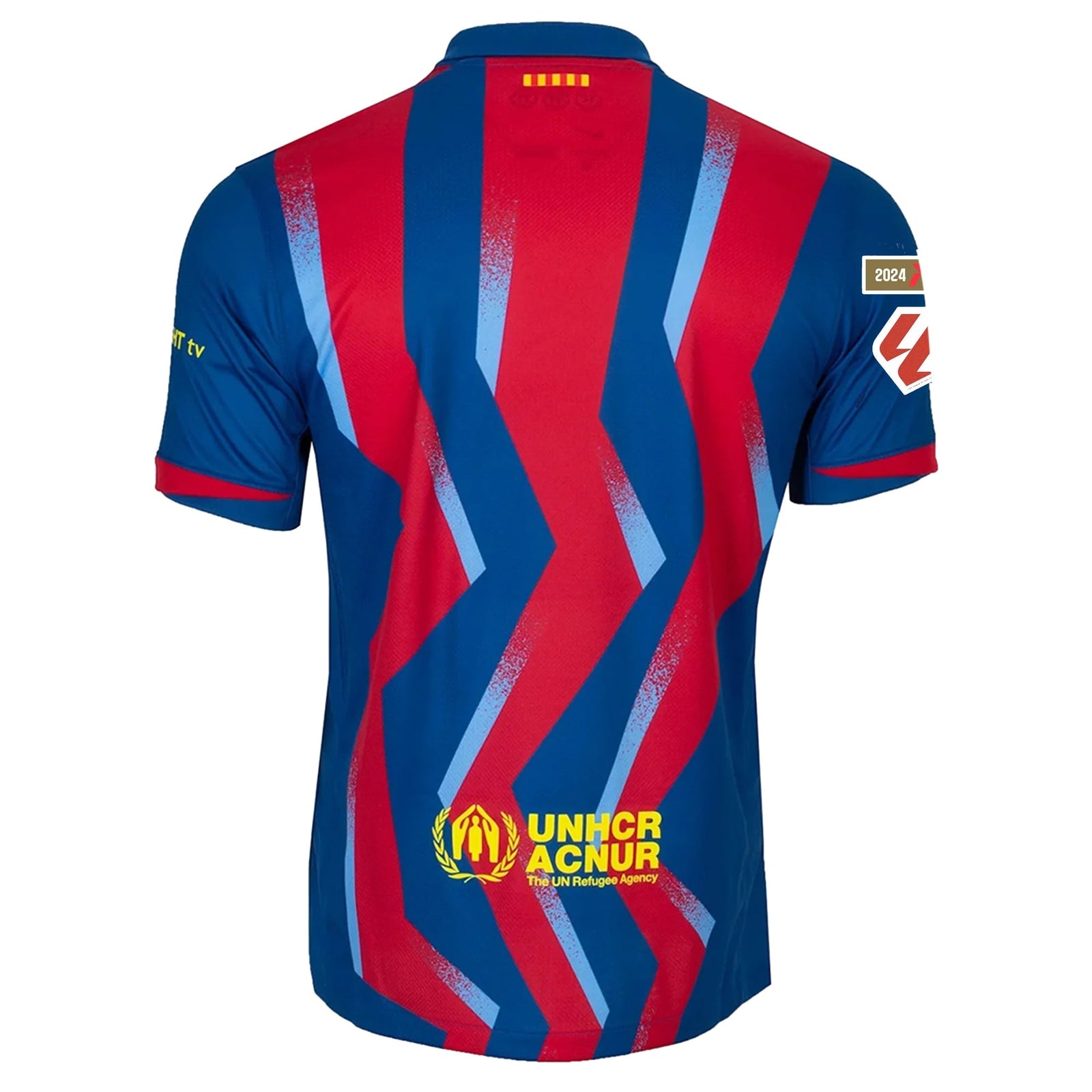 Nike Men's FC Barcelona Bernal 4th Jersey 25/26 w/ La Liga Patches (Blue/Red/Yellow) | SoccerWearhouse