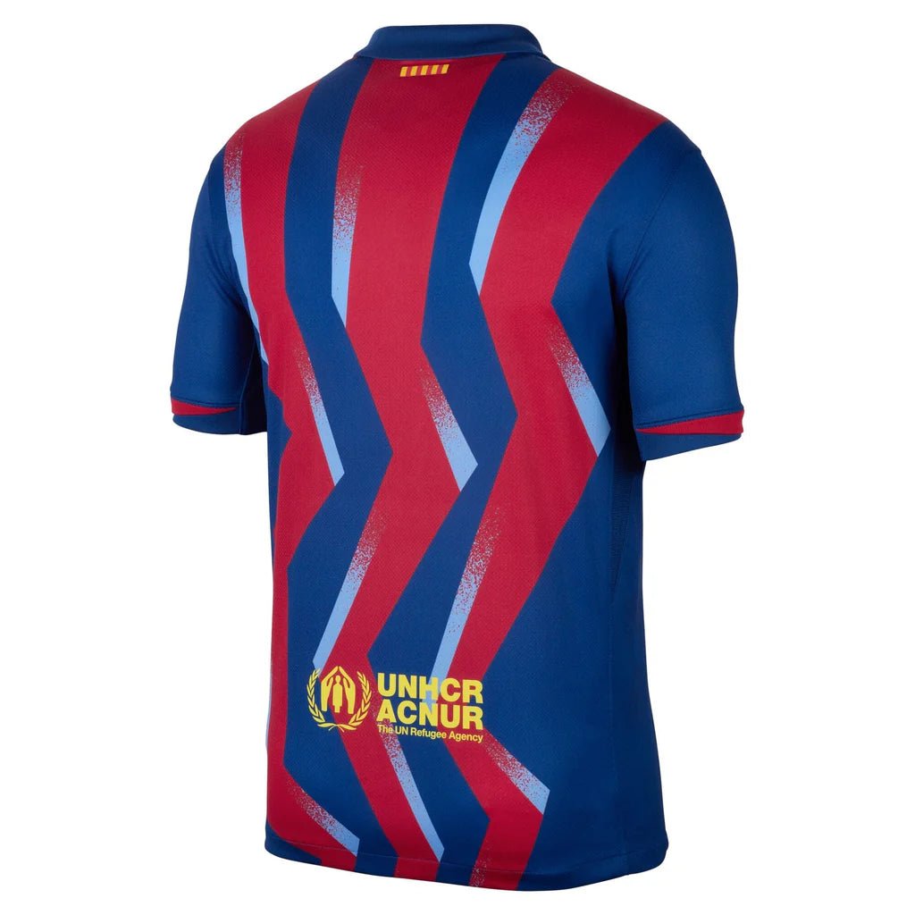 Nike Men's FC Barcelona Bernal 4th Jersey 25/26 w/ La Liga Patches (Blue/Red/Yellow) | SoccerWearhouse
