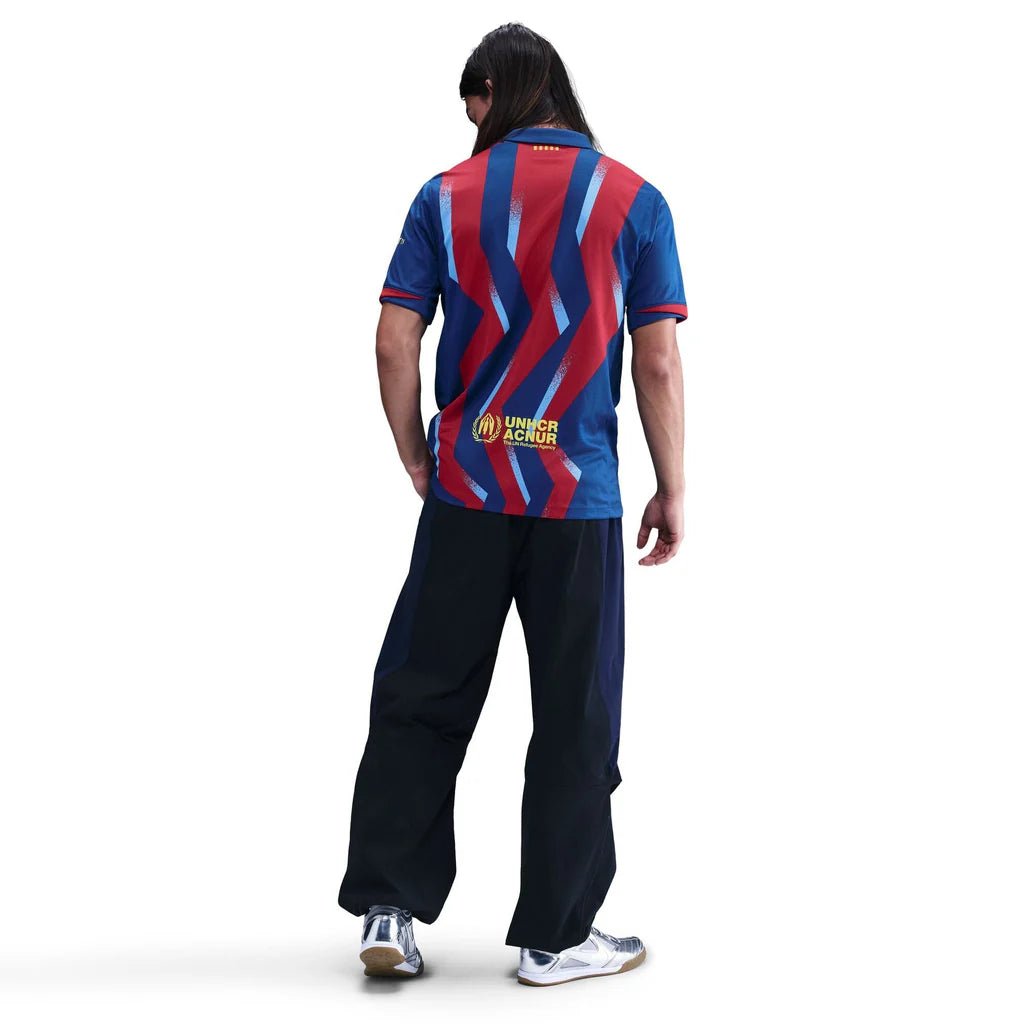 Nike Men's FC Barcelona Bernal 4th Jersey 25/26 w/ La Liga Patches (Blue/Red/Yellow) | SoccerWearhouse