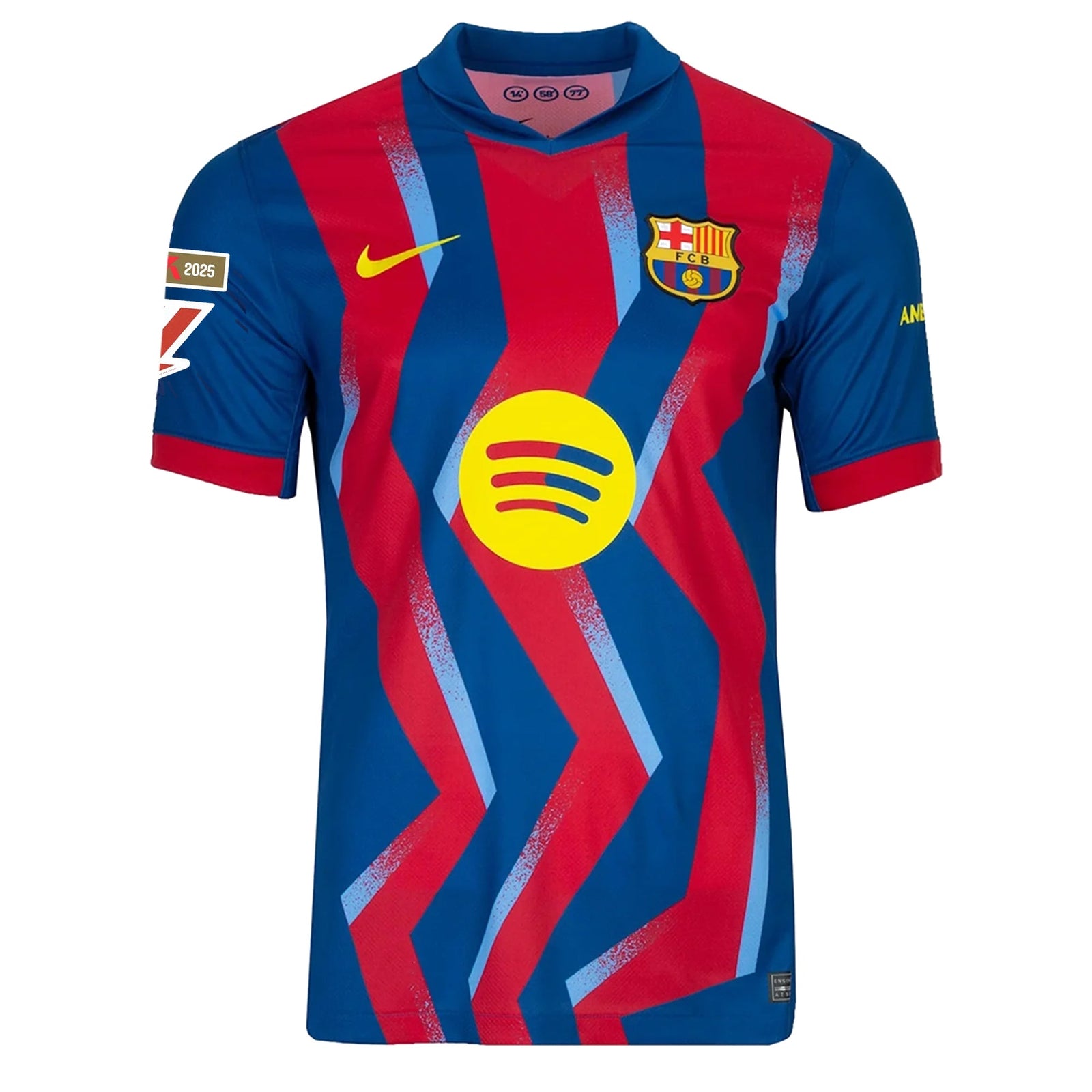 Nike Men's FC Barcelona Raphinha 4th Jersey 25/26 w/ La Liga Patches (Blue/Red/Yellow) | SoccerWearhouse