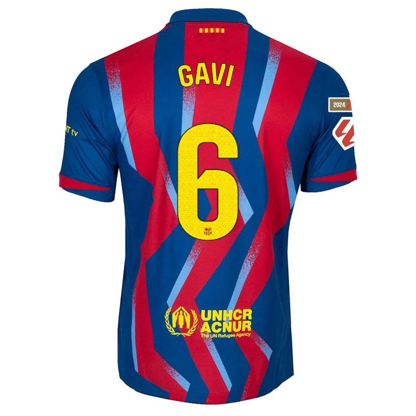 Nike Men's FC Barcelona Gavi 4th Jersey 25/26 w/ La Liga Patches (Blue/Red/Yellow) | SoccerWearhouse