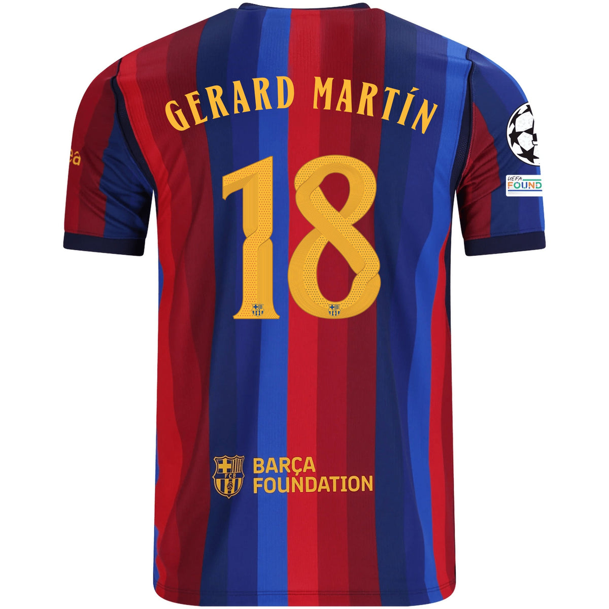 Nike Mens FC Barcelona Gerard Martín Home Jersey w/ Champions League Patches 26/27 (Deep Garnet/Blue Void) | SoccerWearhouse