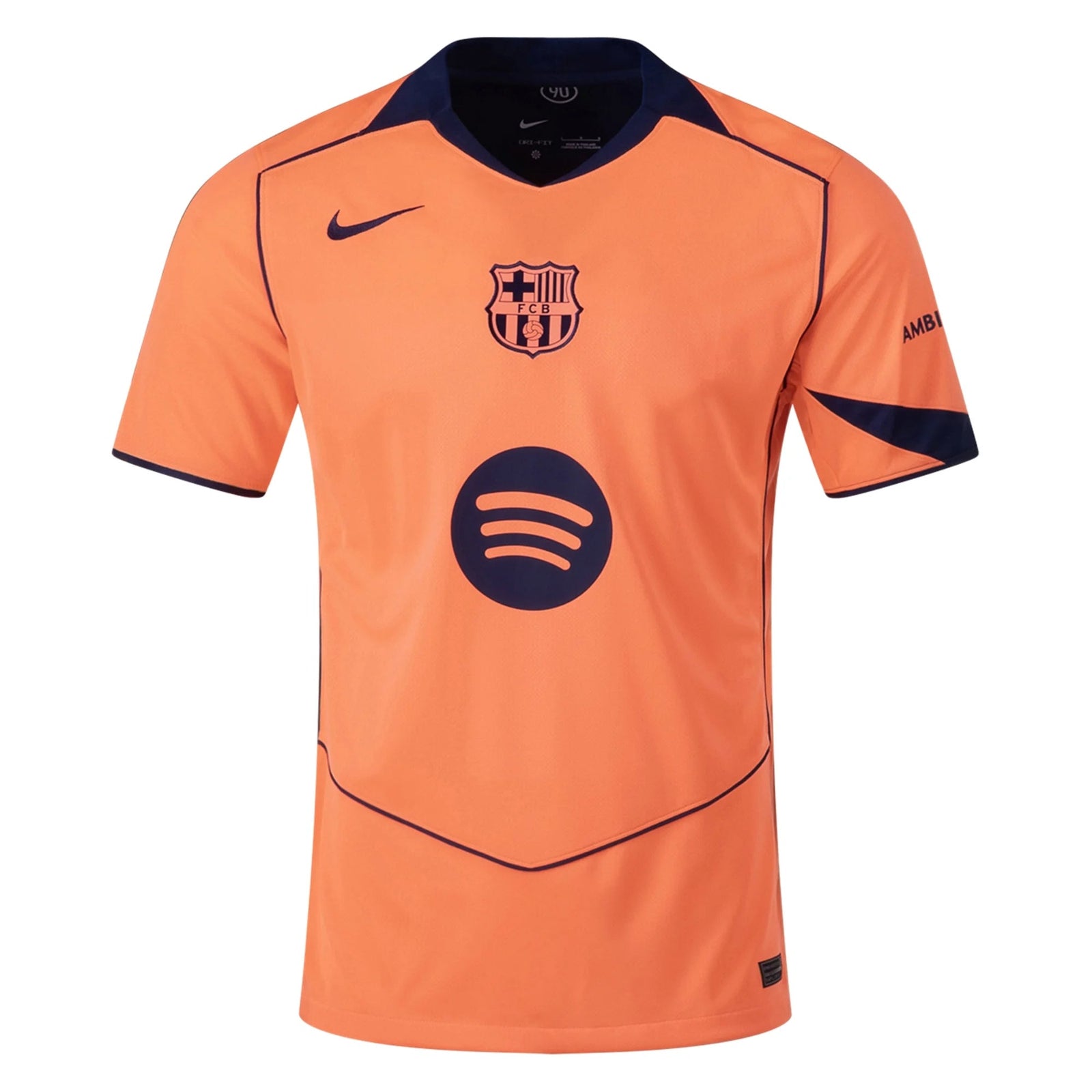 Nike Men's FC Barcelona T90 Third Jersey 25/26 (Bright Mango/Midnight Navy) | SoccerWearhouse