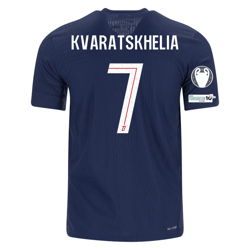 Nike Men's Kvaratskhelia Paris Saint - Germain Authentic Home Jersey 25/26 w/ Champions League Patches (Navy) | SoccerWearhouse