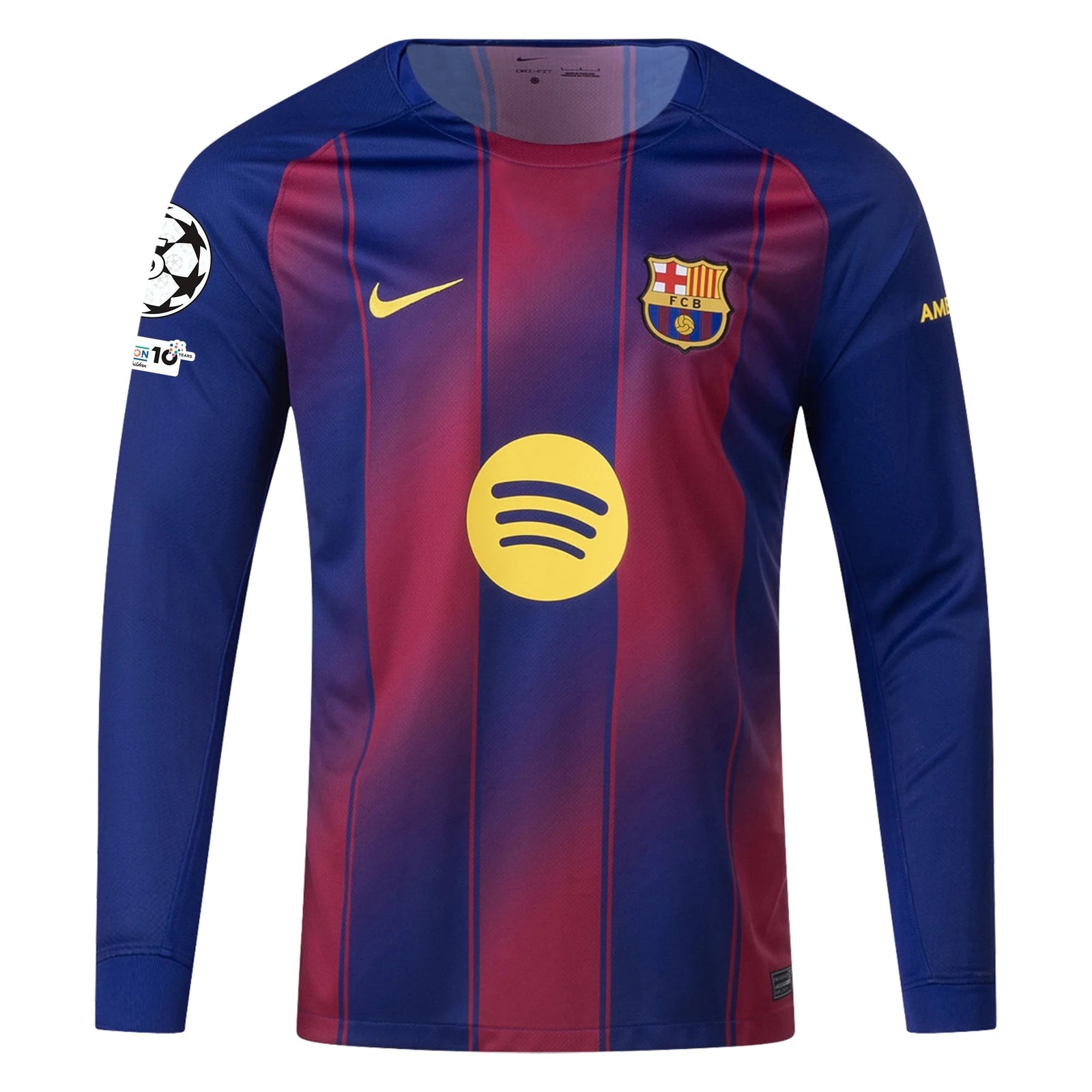 Nike Men's Lamine Yamal Barcelona 25/26 Long Sleeve Home Jersey w/ Champions League Patches (Deep Royal Blue/Midwest Gold) | SoccerWearhouse