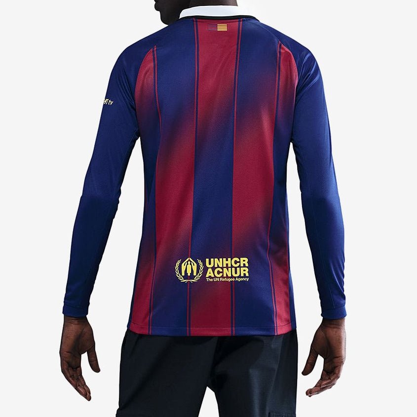 Nike Men's Lamine Yamal Barcelona 25/26 Long Sleeve Home Jersey w/ La Liga Patches (Deep Royal Blue/Midwest Gold) | SoccerWearhouse