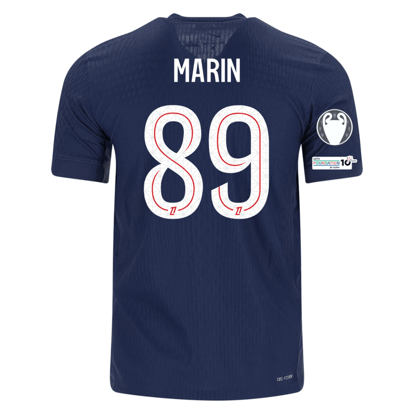 Nike Men's Marin Paris Saint - Germain Authentic Home Jersey 25/26 w/ Champions League Patches (Navy) | SoccerWearhouse