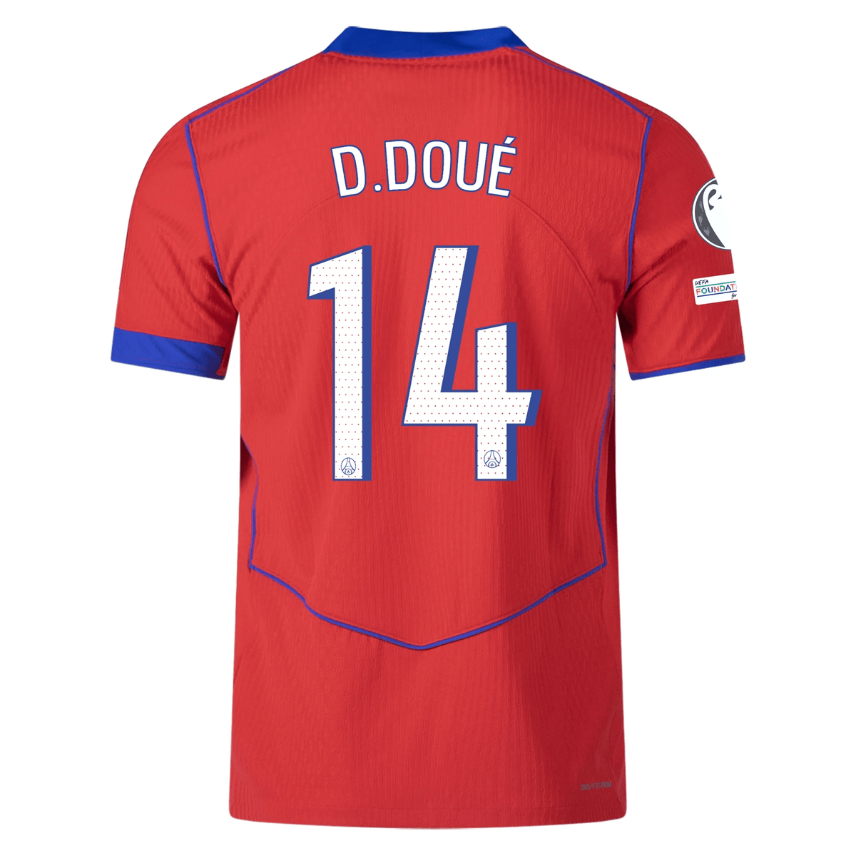 Nike Men's Paris Saint - Germain Authentic Désiré Doué Third Jersey w/ Champions League Patches 25/26 (Sport Red/Hyper Royal) | SoccerWearhouse
