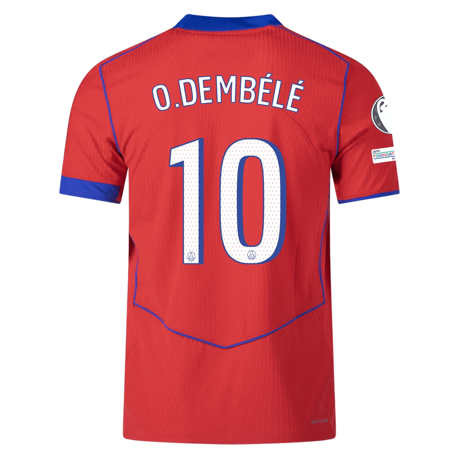 Nike Men's Paris Saint - Germain Authentic Ousmane Dembélé Third Jersey w/ Champions League Patches 25/26 (Sport Red/Hyper Royal) | SoccerWearhouse