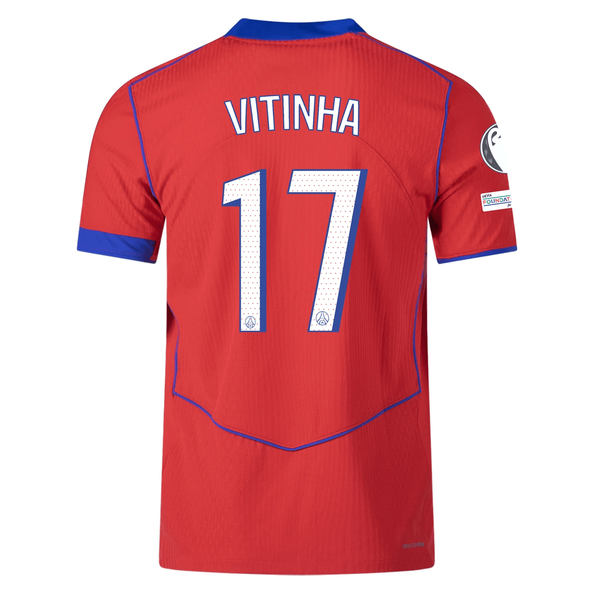 Nike Men's Paris Saint - Germain Authentic Vitinha Third Jersey w/ Champions League Patches 25/26 (Sport Red/Hyper Royal) | SoccerWearhouse