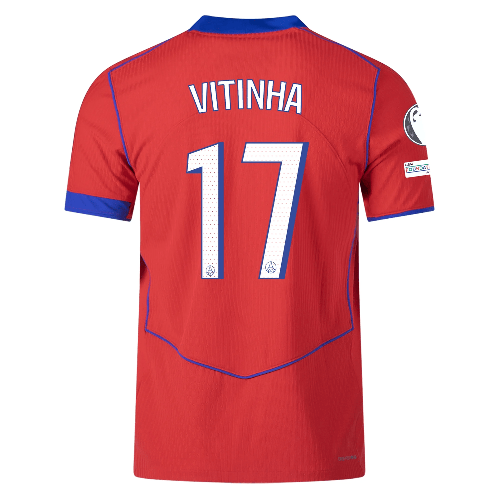 Nike Men's Paris Saint - Germain Authentic Vitinha Third Jersey w/ Champions League Patches 25/26 (Sport Red/Hyper Royal) | SoccerWearhouse