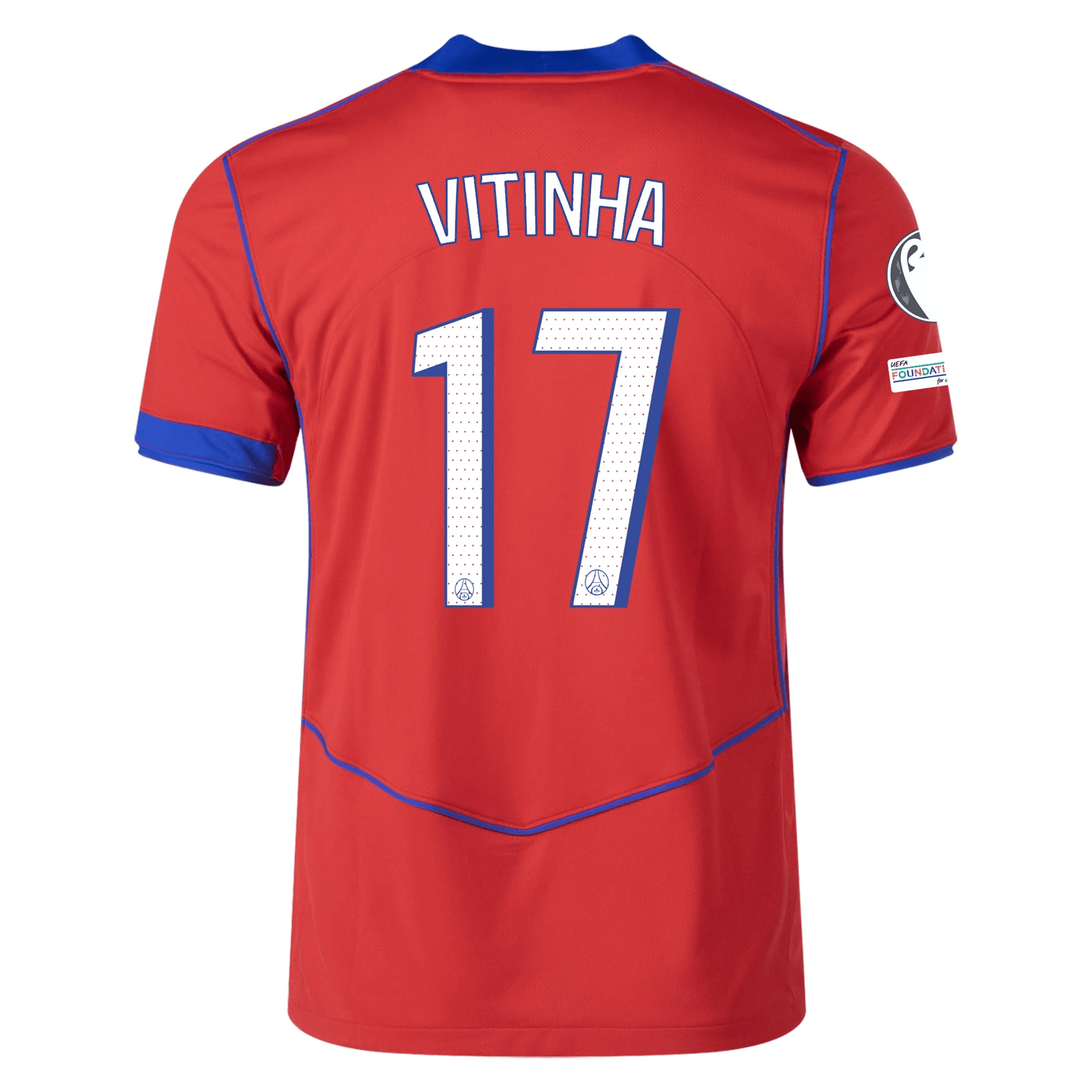 Nike Men's Paris Saint - Germain Vitinha T90 Third Jersey w/ Champions League Patches 25/26 (Sport Red/Hyper Royal) | SoccerWearhouse