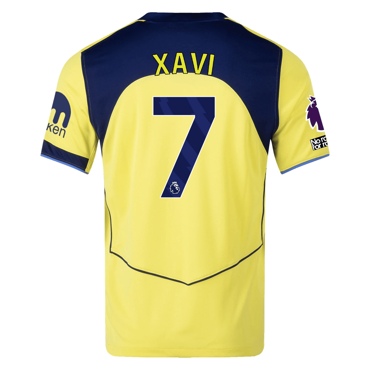 Nike Men's Tottenham Xavi Simmons T90 Third Jersey w/ EPL + No Room For Racism 25/26 (Dynamic Yellow/Blue Void) | SoccerWearhouse